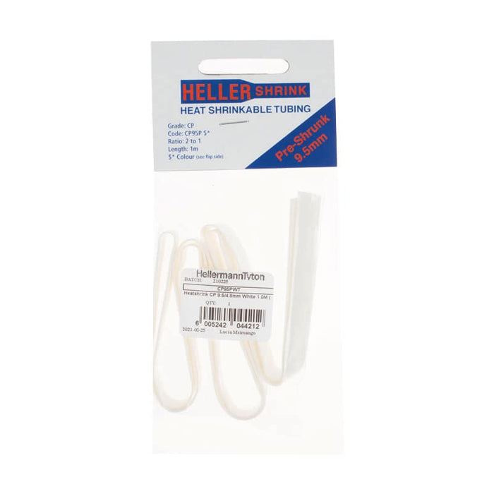 HellermannTyton Heat Shrink Tubing, Pre-Shrunk 9.5mm White - CP Series, 1m Length