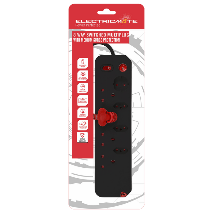 Electricmate 8-Way Switched Multiplug with Medium Surge Protection - Power Strip, Surge Protector, Multi Outlet