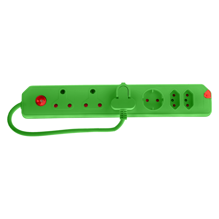 CRE034GR - MULTIPLUG 6WAY 3X16A,2X5A,1XSCH GREEN