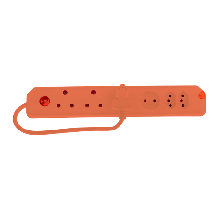 CRE034OR - MULTIPLUG  6WAY 3X16A,2X5A,1XSCH ORANGE