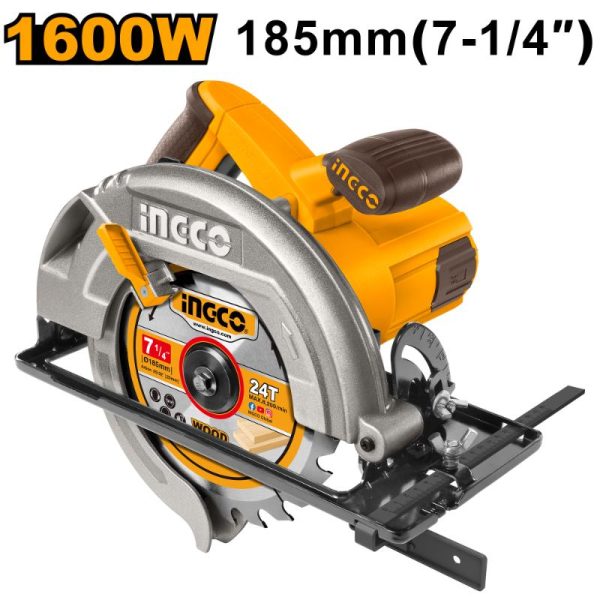 INGCO Circular Saw CS18568, 1600W, 185mm (7-1/4 inch) - Power Tool for Woodworking