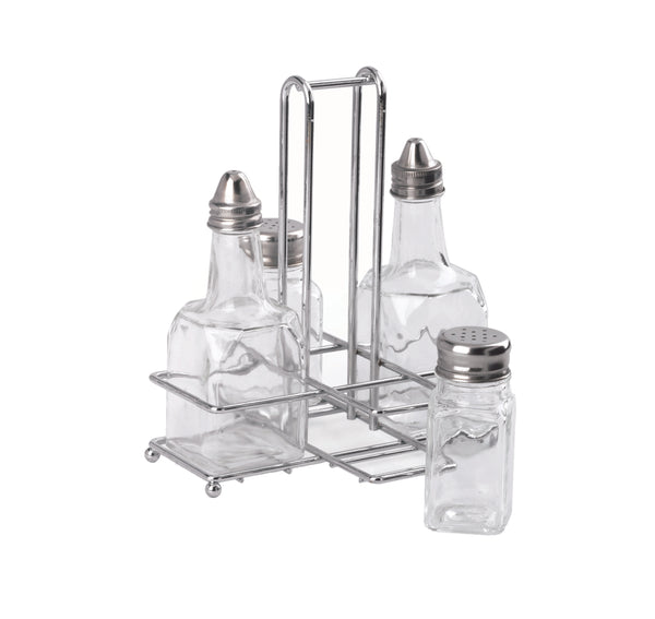 Salt Pepper Condiment Set - Glass Bottles Chrome Rack - For Restaurant CSS0004 chavda.com