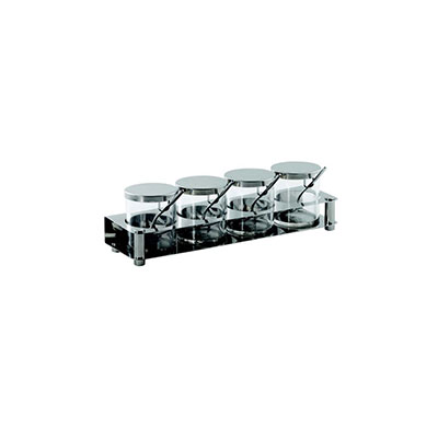 TIGER Condiment Set S/Steel Includes: 4 Jars + Spoons +Tray 360Mm X 110Mm X 107Mm 1.47 Kg - CSS4000