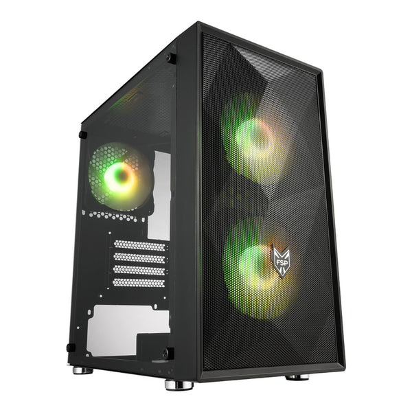 FSP CST130A Micro-ATX Gaming Chassis Black - PC Case with RGB Fans, Mesh Front Panel