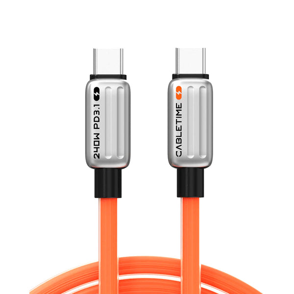 CABLETIME CU04L 2M USB2.0 TYPE-C 240W PD CHARGE AND SYNC CABLE WITH E-MARKER CHIP - ORANGE (CT-CM240-ZS02) - CT-CM240-ZS02