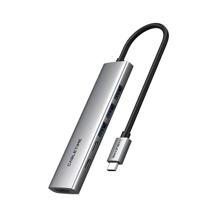 CABLETIME HB01G 6-IN-1 USB TYPE-C PORT REPLICATOR WITH 100W PD AND 4K @30HZ HDMI (CT-HBP1-AG6-0.15M) - CT-HBP1-AG6-0.15M