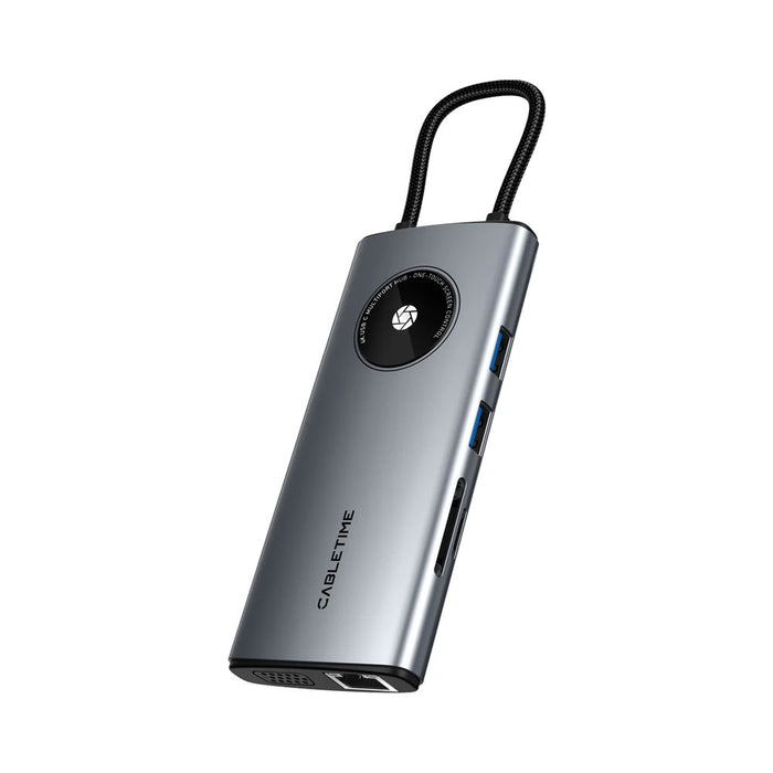 CABLETIME CB91G LENS SERIES 10-IN-1 USB3.0 TYPE-C 4K @30HZ PORT REPLICATOR WITH VGA AND SST (CT-HUBL2-AG) - CT-HUBL2-AG