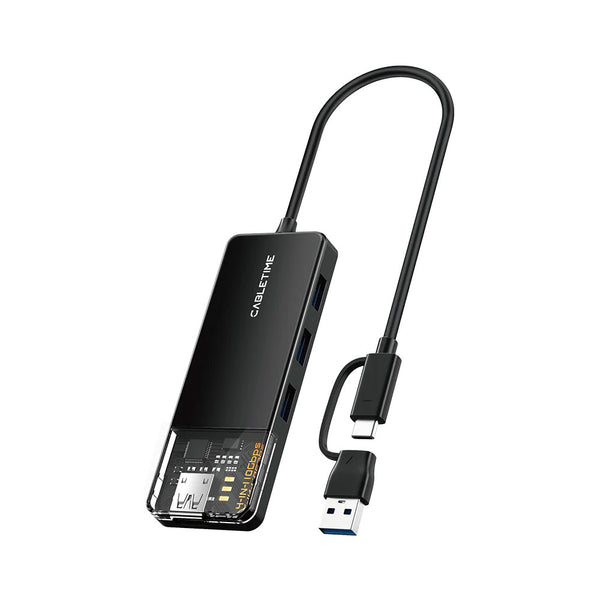 CABLETIME CB05B 20CM 4-PORT USB3.2 10GBPS HUB WITH USB TYPE-C/A ADAPTER (CT-HUBT5-PB) - CT-HUBT5-PB