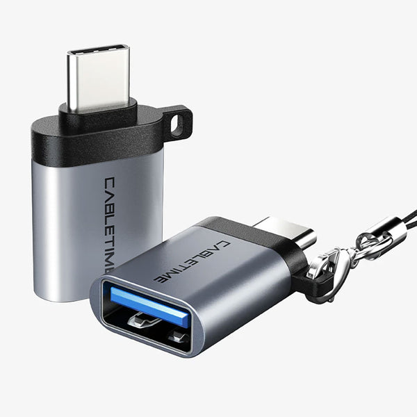 CABLETIME CP71G USB3.0 TYPE-C MALE TO USB TYPE-A FEMALE OTG ADAPTER WITH KEYCHAIN LANYARD (CT-OTG-CMAF-AGL) - CT-OTG-CMAF-AGL