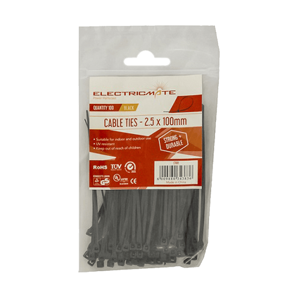 Cable Ties E/Mate Black 100 X2.5 Mm P/100 Ct001