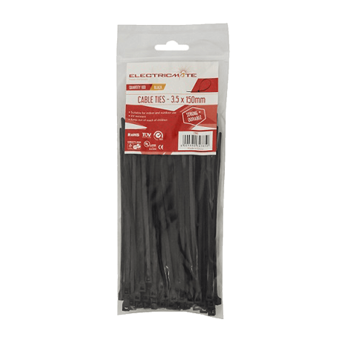 CT003 - CABLE TIES E/MATE BLACK 150X3.5MM P/100