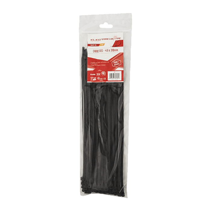 E/MATE Black Cable Ties 310x4.8mm - Pack of 100 | chavda.com