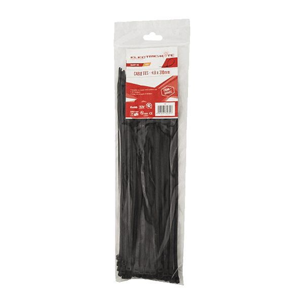 E/MATE Black Cable Ties 310x4.8mm - Pack of 100 | chavda.com