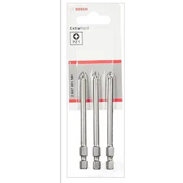 Bosch PZ1 Screwdriver Bit Set - Extra Hard, 3-Piece, 89mm - Power Tool Accessory