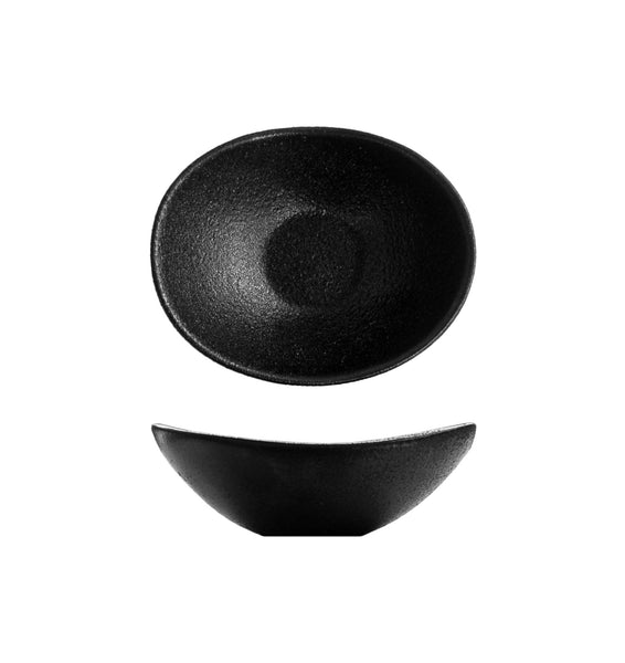 FORTIS TEMPEST Black Oval Sauce Dish 10cm | Textured Ceramic Dipping Bowl | Chavda.com