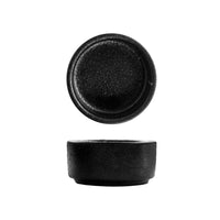FORTIS TEMPEST Black Round Ceramic Dish 6.5cm: Textured black serving bowl, stylish restaurant tableware.