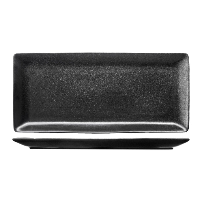 Fortis Tempest Black Rectangular Tray 37cm - Textured Ceramic Serving Plate | Chavda.com