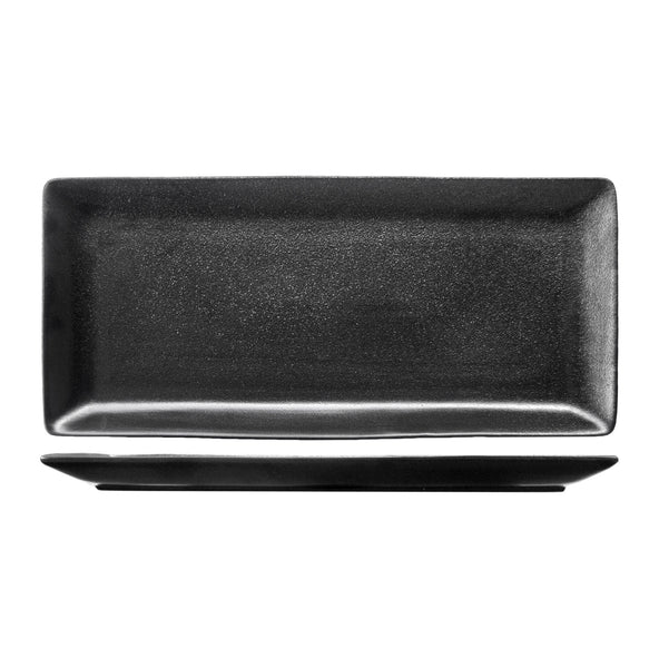 Fortis Tempest Black Rectangular Tray 37cm - Textured Ceramic Serving Plate | Chavda.com