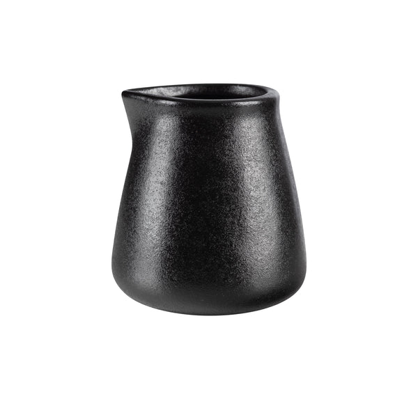 FORTIS TEMPEST Black Ceramic Jug, 10cl - Stylish unhandled milk jug or creamer pitcher, textured black.