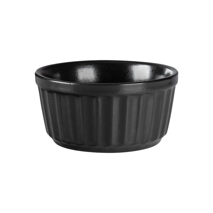 Black Ribbed Ramekin 9cm - FORTIS TEMPEST DA-1117 Ceramic Dish - Single Serve Dessert Bowl Baking