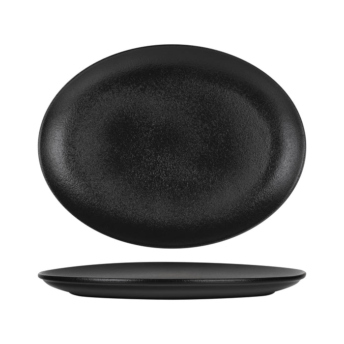 FORTIS TEMPEST Black Textured Oval Platter 31cm - Ceramic Serving Plate
