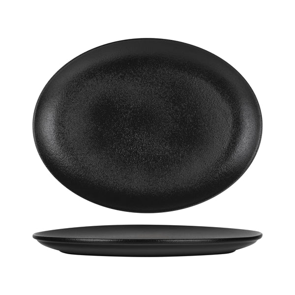FORTIS TEMPEST Black Textured Oval Platter 31cm - Ceramic Serving Plate