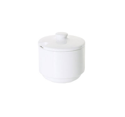Fortis Prima White Sugar Bowl with Lid - Porcelain Catering Tableware