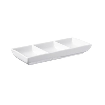 White Porcelain Condiment Dish - 3 Section Serving Tray
