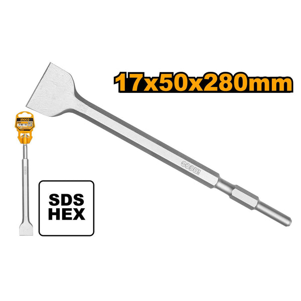 INGCO SDS HEX Flat Chisel 17x50x280mm - Concrete Chisel, Demolition Tool
