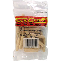 TorkCraft 8x40mm Wood Dowel Pins - 40 Pack - Furniture Joinery, Woodworking, and DIY Projects