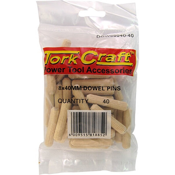TorkCraft 8x40mm Wood Dowel Pins - 40 Pack - Furniture Joinery, Woodworking, and DIY Projects