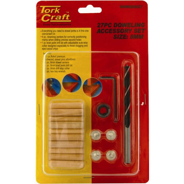 TorkCraft 8mm Doweling Kit: 27pc Wood Joints Accessories, Drill Bit, Dowel Centers for Woodworking