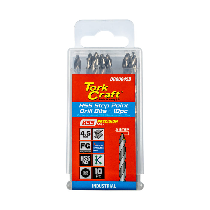 Tork Craft Precision Max Step Point 4.5 Mm Hss Drill 10 Pack Dr90045 B