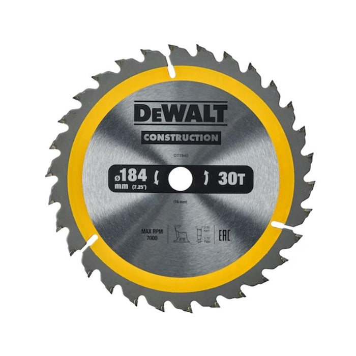 DEWALT 184mm 30T Circular Saw Blade - Nail Resistant Construction