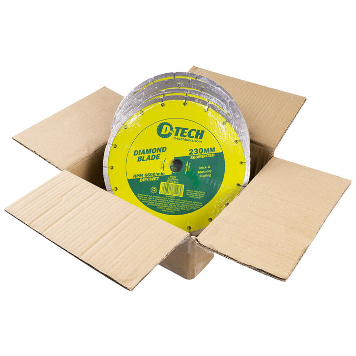 D-Tech 230mm Diamond Blade: Segmented Cutting Wheel for Brick & Masonry in Box