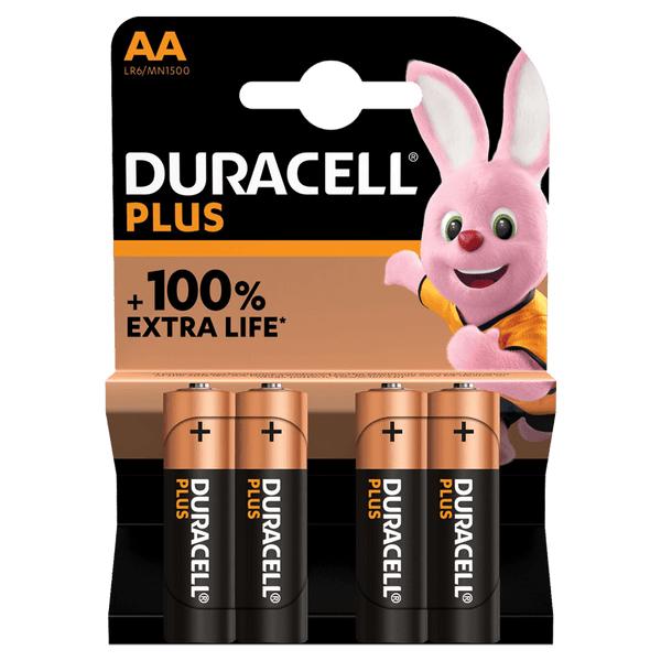 Duracell AA Plus Batteries - Pack of 4 | 100% Extra Life | High Performance Alkaline Batteries