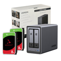 UGreen NASync DXP2800 2 Bay NAS with Seagate Ironwolf NAS 16TB SATA Hard Drive Bundle (2x 8TB)-DXP2800-16TB Ugreen