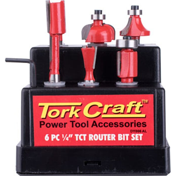 Tork Craft 6-Piece Router Bit Set - 1/4 Inch Shank Woodworking Bits