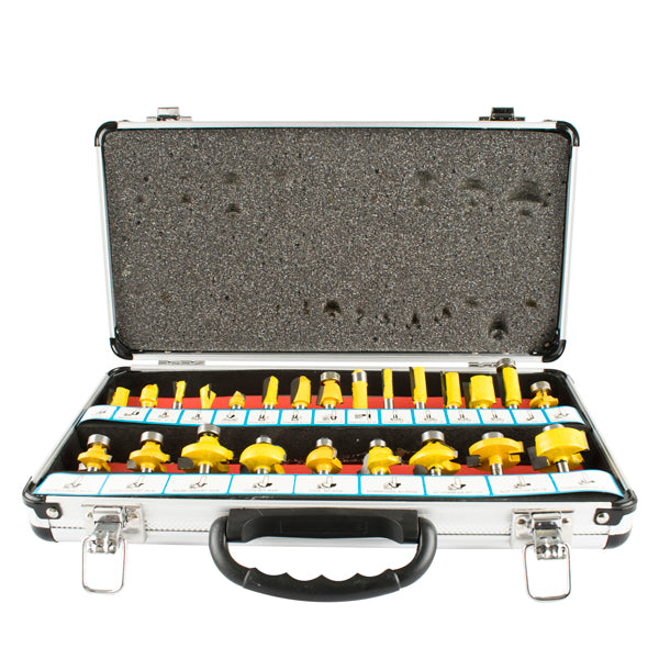 24 Piece Router Bit Set with 1/4 Shank in Aluminum Case - Woodworking & DIY