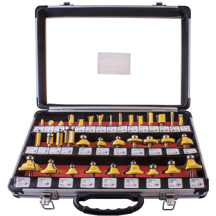 Tork Craft Router Bit Set 35 Piece Aluminium Case Glass Front 1/4 Shank Dy035 B Ag