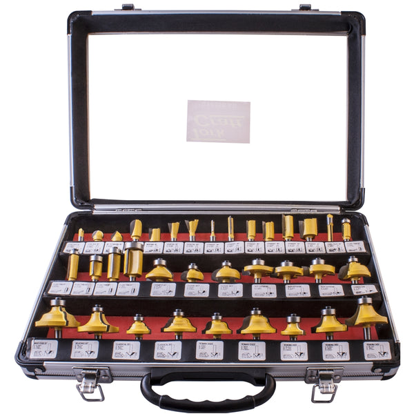 Tork Craft Router Bit Set 35 Piece Aluminium Case Glass Front 1/4 Shank Dy035 B Ag