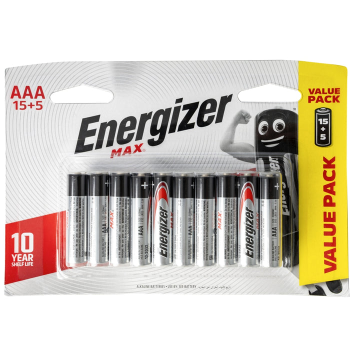 Energizer MAX AAA Batteries - 15+5 Value Pack: Long-lasting Alkaline Power