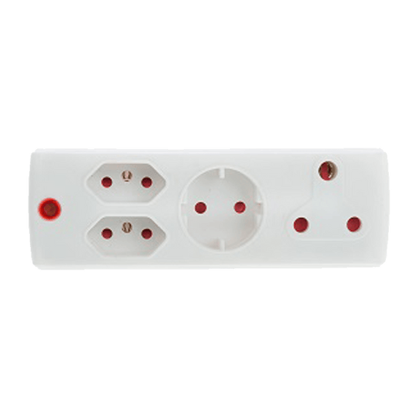 EA009L Multi-Plug Adapter: 1x16A, 2x5A, 1xSK. Euro 3-Pin Design, LED Indicator, Safety Shutters