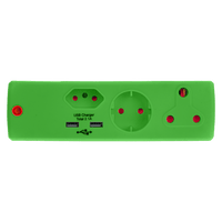 EA011GR - ADAPTOR 1X16A+1X5A+1SK+2USB GREEN  E/MAT
