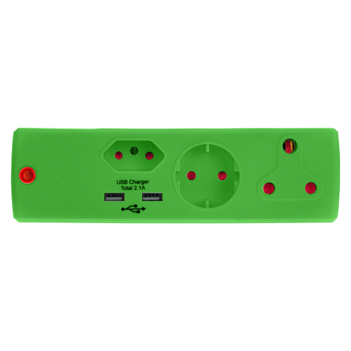 EA011GR - ADAPTOR 1X16A+1X5A+1SK+2USB GREEN  E/MAT
