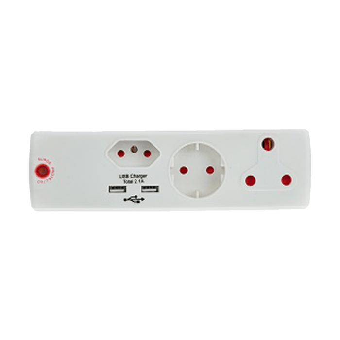 EA011S - ADAPTOR 1X16A+1X5A+1SK+2USB WHITE+SURGE