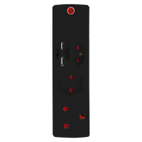 EA011SBLK - ADAPTOR 1X16A+1X5A+1SK+2USB BLACK+SURGE