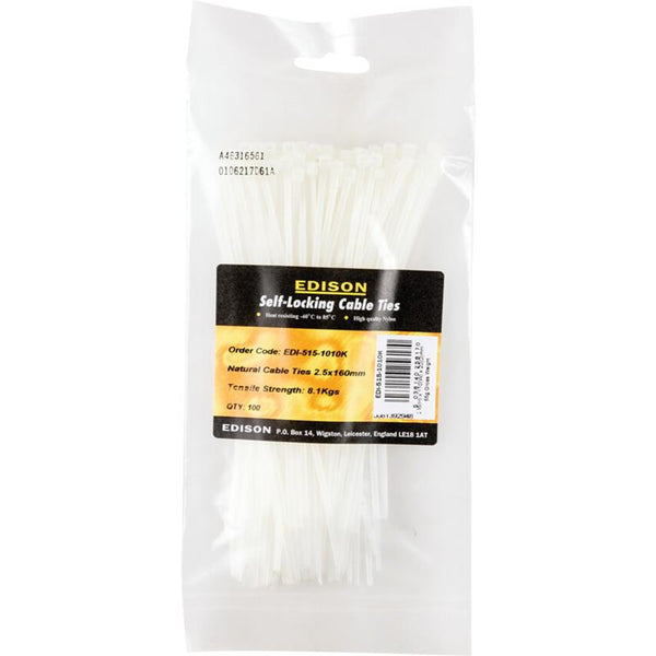 Edison NATURAL CABLE TIES2.5x200mm (PK-100)