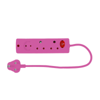 Pink 3-Way Multiplug: Electrical Extension Cord with Overload Protection - Power Strip