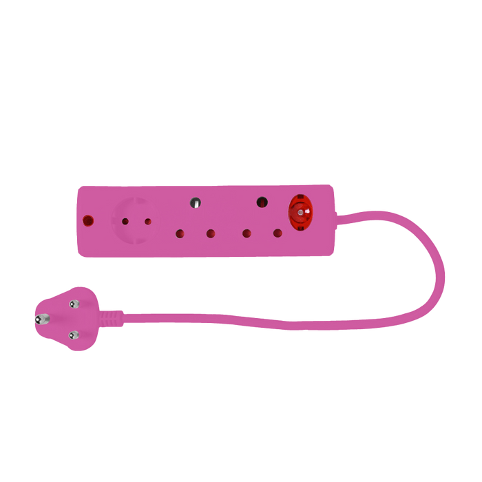 Pink 3-Way Multiplug: Electrical Extension Cord with Overload Protection - Power Strip